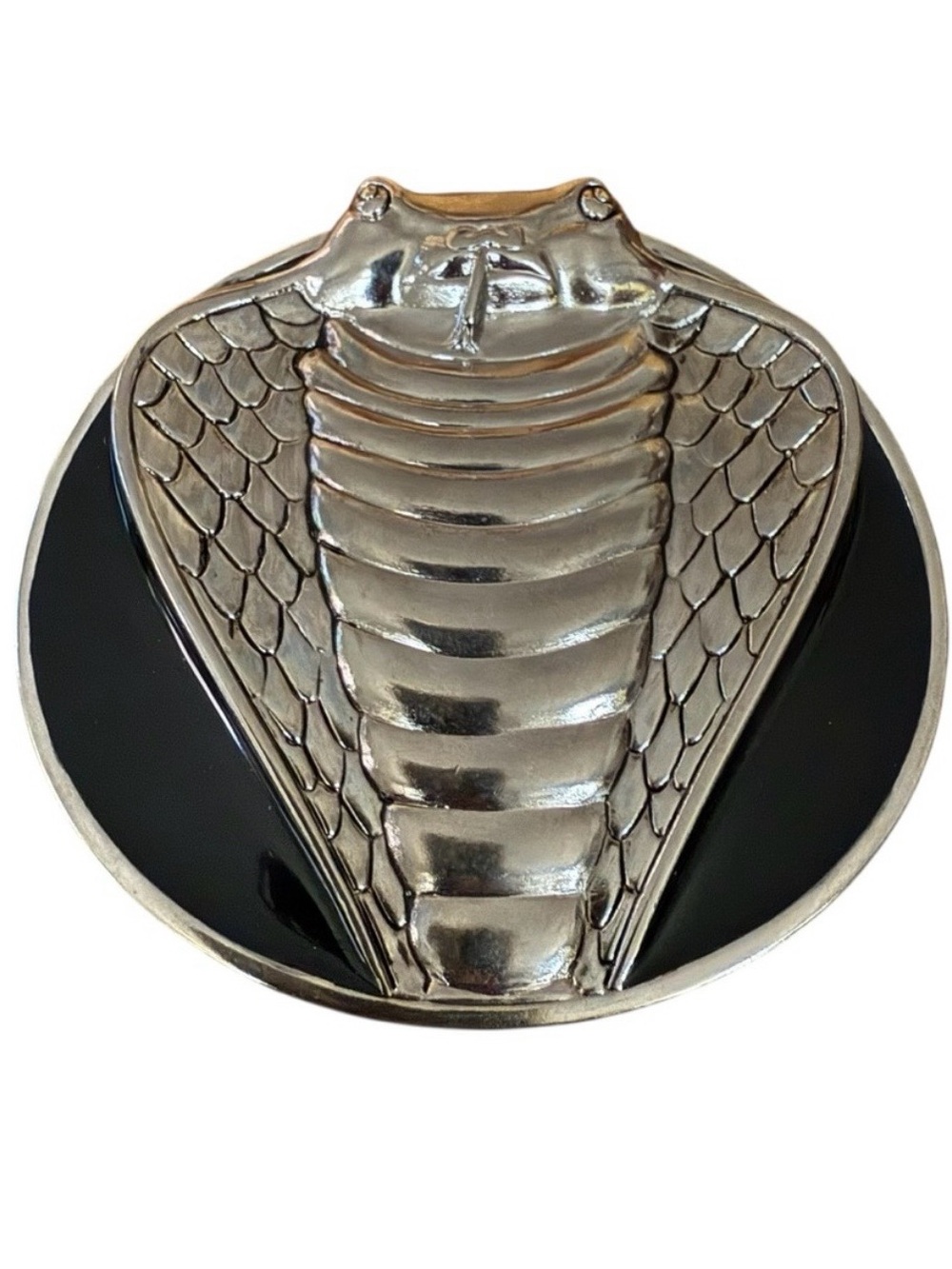 Vintage Cobra Snake Silver Tone and Black Belt Buckle Reptiles Serpentes